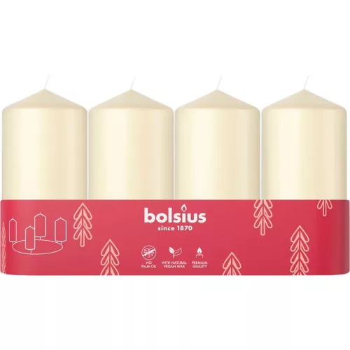 Gyertyák Bolsius Pillar Advent Karácsonyi, krémszínű, 48/100 mm, csomag 4 db