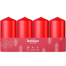   Gyertyák Bolsius Pillar Advent Karácsonyi, piros, 48/100 mm, csomag 4 db
