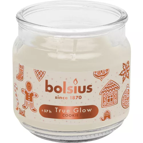 Gyertya Bolsius Large Jar, Cookie Fever, illatos, karácsonyi, bézs, 100x98 mm, üvegben