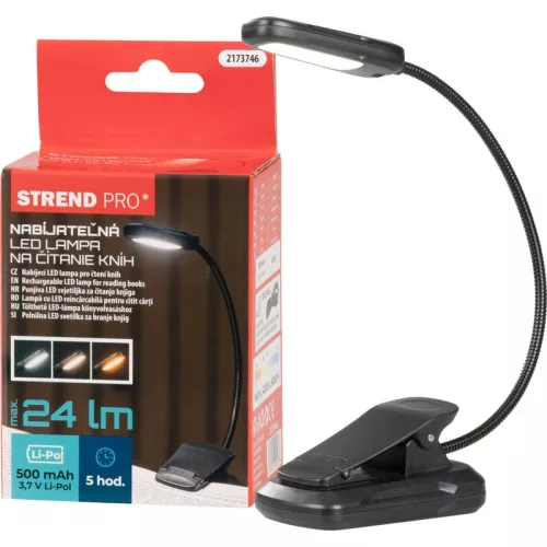 Asztali lámpa, Strend Pro, 24 lm, 3 fényszín, szabályozható fényerő, akkumulátoros, USB-s, hajlítható kar, hordozható