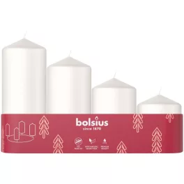   Gyertyák Bolsius Pillar Advent Karácsonyi, fehér, 60/80/100/120x48 mm, csomag 4 db