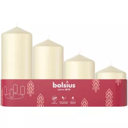   Gyertyák Bolsius Pillar Advent Karácsonyi, krémszínű, 60/80/100/120x48 mm, csomag 4 db