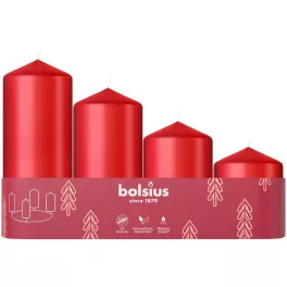   Gyertyák Bolsius Pillar Advent Karácsonyi, piros, 60/80/100/120x48 mm, csomag 4 db