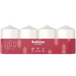   Gyertyák Bolsius Pillar Advent, fehér, 60x40 mm, csomag 4 db