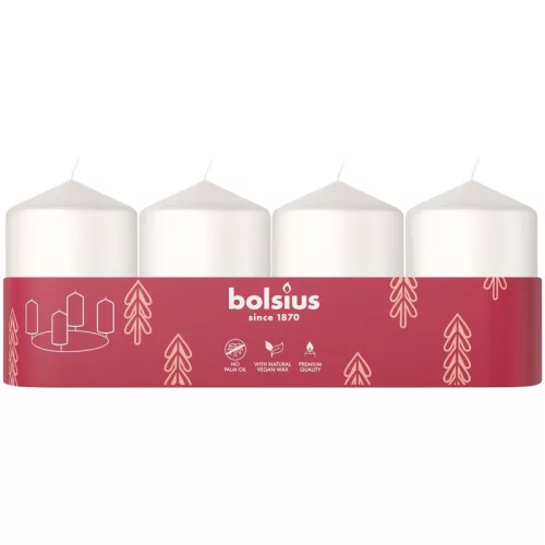 Gyertyák Bolsius Pillar Advent, fehér, 60x40 mm, csomag 4 db