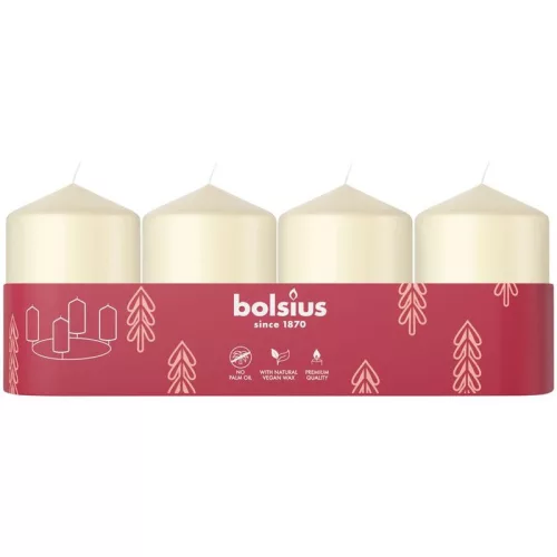 Gyertyák Bolsius Pillar Advent, krémszínű, 60x40 mm, csomag 4 db