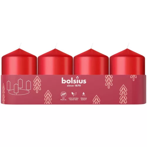 Gyertyák Bolsius Pillar Advent, piros, 60x40 mm, csomag 4 db