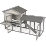 Nyúlketrec, Strend Pro Garden, szürke, 147 × 54 × 85 cm, fából készült, nyitható tetővel, kifutóval, rámpával, ajtókkal és zárakkal, szellőző falak, dróthálós kifutó