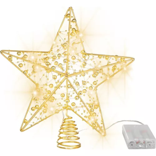 Csillag MagicHome Karácsony, műanyag, időzítő, 10x LED meleg fehér, 25 cm, 2xAA