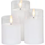 LED gyertya szett, MagicHome Vianoce, 7,5 × 10/12,5/15 cm, melegfehér, karácsonyi, mozgó láng, valódi viasz, elemes (3 × AAA)