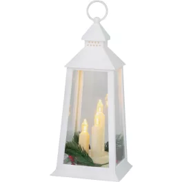  Lámpás MagicHome Karácsonyi, műanyag, fehér, 3xLED sárga, 14x14x35 cm, 3xAAA
