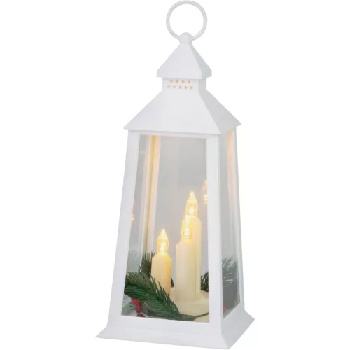 Lámpás MagicHome Karácsonyi, műanyag, fehér, 3xLED sárga, 14x14x35 cm, 3xAAA