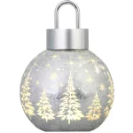 Gömb MagicHome Karácsony, üveg, ezüst, 10xLED meleg fehér, 12x12x18 cm, 2xAA