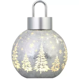   Gömb MagicHome Karácsony, üveg, ezüst, 10xLED meleg fehér, 12x12x18 cm, 2xAA
