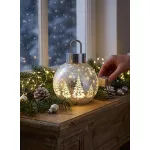 Gömb MagicHome Karácsony, üveg, ezüst, 10xLED meleg fehér, 12x12x18 cm, 2xAA