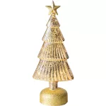 Karácsonyi dekoráció, MagicHome Vianoce, üveg karácsonyfa, 12 x 8 x 29 cm, arany, 10 db melegfehér LED, csillaggal, elemes (3 x AAA)