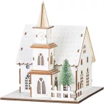 Karácsonyi dekoráció, MagicHome Vianoce, templom, 15 × 17 × 18,5 cm, 6 db melegfehér LED, fa, elemes (2 × AAA), beltéri