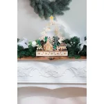 Karácsonyi dekoráció, MagicHome Vianoce, falu, 25 x 7,5 x 32 cm, 12 db melegfehér LED, fa, elemes (2 x AA)