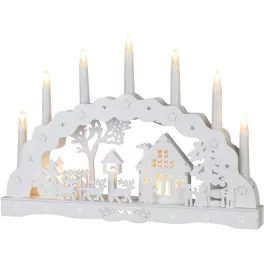   Karácsonyi dekoráció, MagicHome Vianoce, házikó, 45 × 5,2 × 31 cm, 10 db melegfehér LED, fa, elemes (2 × AA)