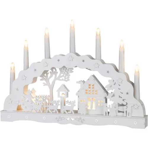 Karácsonyi dekoráció, MagicHome Vianoce, házikó, 45 × 5,2 × 31 cm, 10 db melegfehér LED, fa, elemes (2 × AA)