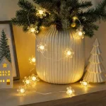 Füzér MagicHome Karácsonyi, hópelyhek, PVC, 15x meleg fehér LED, 1,4 m + 0,3 m, 2xAA