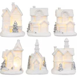   Dekoráció MagicHome Karácsony, házikó, műanyag, 1xLED meleg fehér, 6x6x8 cm, 2xLR44