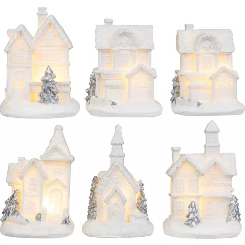 Dekoráció MagicHome Karácsony, házikó, műanyag, 1xLED meleg fehér, 6x6x8 cm, 2xLR44