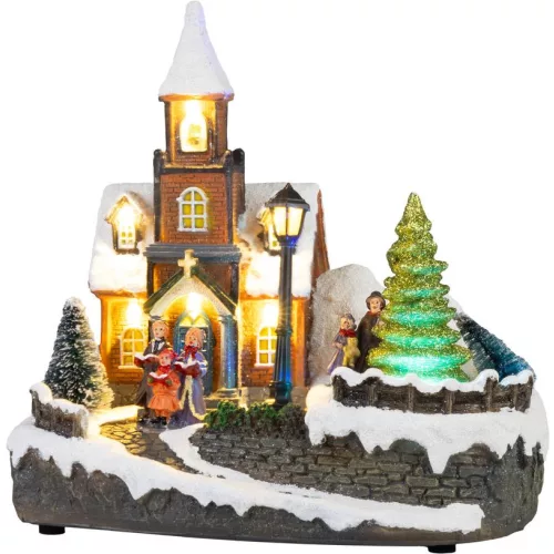 MagicHome karácsonyi dekoráció, templom, 21 x 14,5 x 20,8 cm, LED világítással, elemes, műanyag