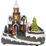 MagicHome karácsonyi dekoráció, templom, 21 x 14,5 x 20,8 cm, LED világítással, elemes, műanyag