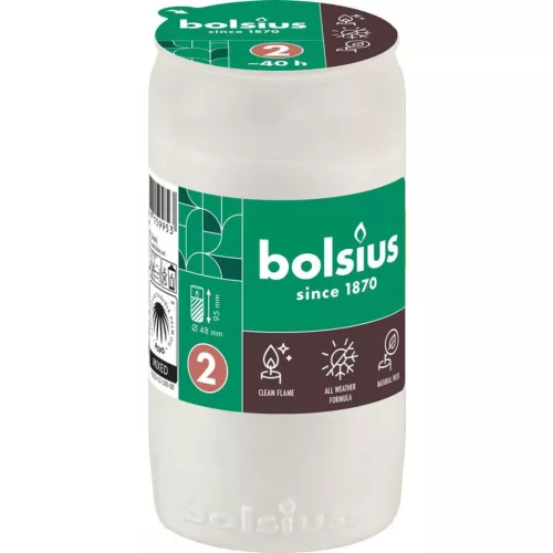 Mécsesbetét Bolsius, 40 óra, 110 g, 48x95 mm, fehér, olaj