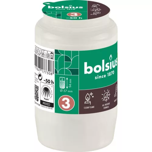 Mécsesbetét Bolsius, 50 óra, 152 g, 57x94 mm, fehér, olaj