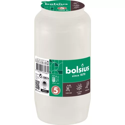 Mécsesbetét Bolsius, 100 óra, 317 g, 67x140 mm, fehér, olaj