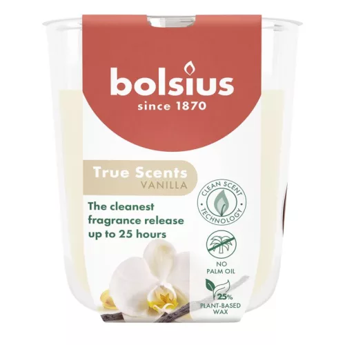 Gyertya Bolsius True Scents, vanília, 80x73 mm, üvegben