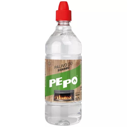 Bioetanol tüzelőanyag, PE-PO, 1000 ml, korom- és szagmentes égés, beltéri használatra