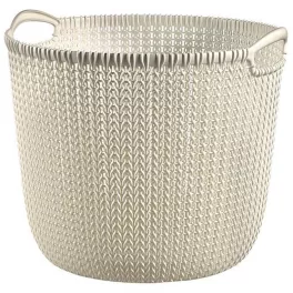  Tárolókosár, Curver Knit, krémszínű, 30 literes, 40 x 39 x 33 cm, egymásra rakható, műanyag, horgolt mintás, fülekkel, kerek