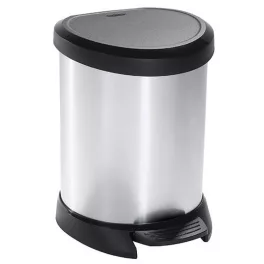   Szemeteskuka, Curver Deco Bin, 5 l, ezüst/fekete, pedálos, ujjlenyomatmentes, műanyag, fémhatású