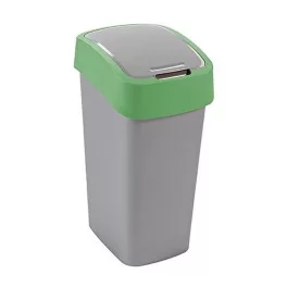   Szemeteskuka, Curver Flip Bin, 10 l, ezüstszürke/zöld, kézi nyitású, csuklós fedelű, műanyag, praktikus
