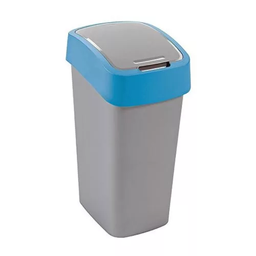 Szemeteskuka, Curver Flip Bin, 50 l, ezüstszürke/kék, kézi nyitású, csuklós fedelű, műanyag, praktikus