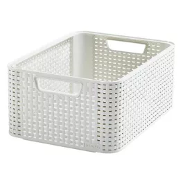   Tárolókosár, Curver Style2 M, krémszínű, 38 x 29 x 17 cm, egymásra rakható, műanyag, rattan hatású, fogantyúkkal, szögletes
