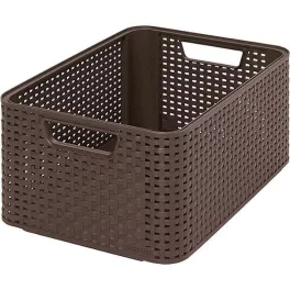   Tárolókosár, Curver Style2 M, sötétbarna, 38 x 29 x 17 cm, egymásra rakható, műanyag, rattan hatású, fogantyúkkal, szögletes