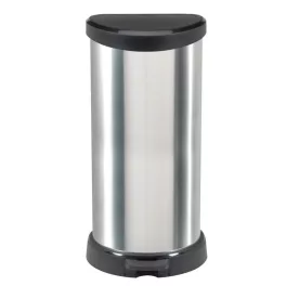   Szemeteskuka, Curver Deco Bin, 40 l, ezüst/fekete, pedálos, ujjlenyomatmentes, műanyag, fémhatású