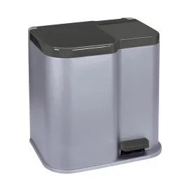   Szemeteskuka, Curver Duo Bin, 21 l, ezüst/fekete, kétkamrás, szelektív hulladékgyűjtéshez, 15 + 6 literes kamrák