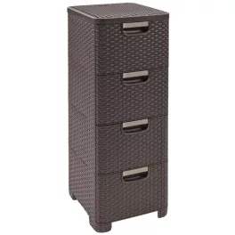   Komód, Curver Stylre, sötétbarna, 33 x 79 x 38 cm, 4 fiókos, műanyag, rattan hatású, szögletes