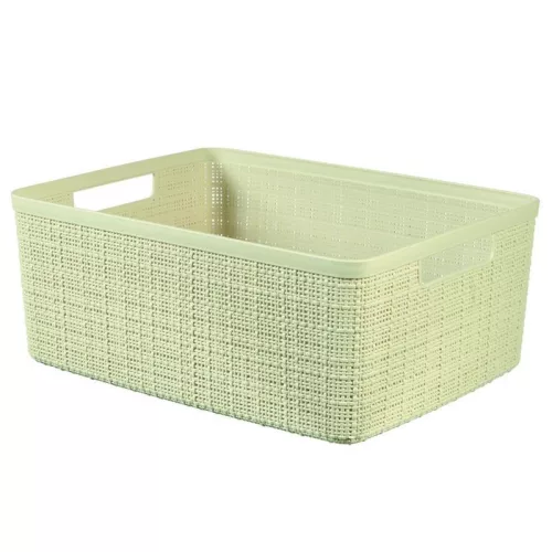 Tárolókosár, Curver Jute M, krémszínű, 12 literes, 36 x 28 x 15 cm, műanyag, juta hatású, fogantyúkkal, szögletes