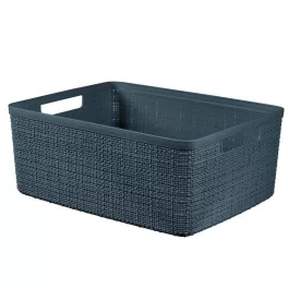   Tárolókosár, Curver Jute M, antracit, 12 literes, 36 x 28 x 15 cm, műanyag, juta hatású, fogantyúkkal, szögletes