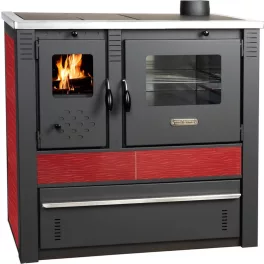   Strend Pro PANONIA fatüzelésű sparhelt, piros, sütővel, 10,54 kW, 51 × 90 × 85 cm, jobb oldali füstcső kimenet, átmérő: 120 mm