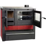 Strend Pro PANONIA fatüzelésű sparhelt, piros, sütővel, 10,54 kW, 51 × 90 × 85 cm, jobb oldali füstcső kimenet, átmérő: 120 mm