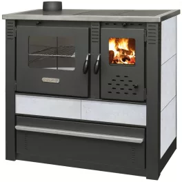   Strend Pro PANONIA fatüzelésű sparhelt, fehér, sütővel, 10,54 kW, 51 × 90 × 85 cm, bal oldali füstcső kimenet, átmérő: 120 mm