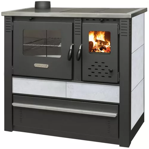 Strend Pro PANONIA fatüzelésű sparhelt, fehér, sütővel, 10,54 kW, 51 × 90 × 85 cm, bal oldali füstcső kimenet, átmérő: 120 mm
