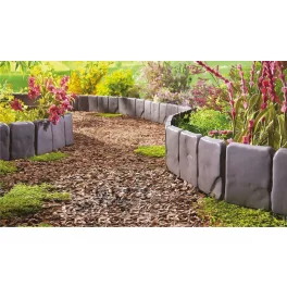   Kerti szegély, Strend Pro Garden, szürke, 25 x 23 cm, összekapcsolható, 250 cm hossz, UV-álló műanyag, kőhatású, 10 panel/csomag